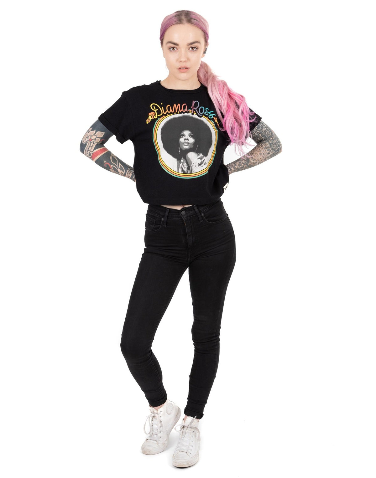 Diana Ross Cropped Short Sleeved T-Shirt | Womens Black | Official Merch