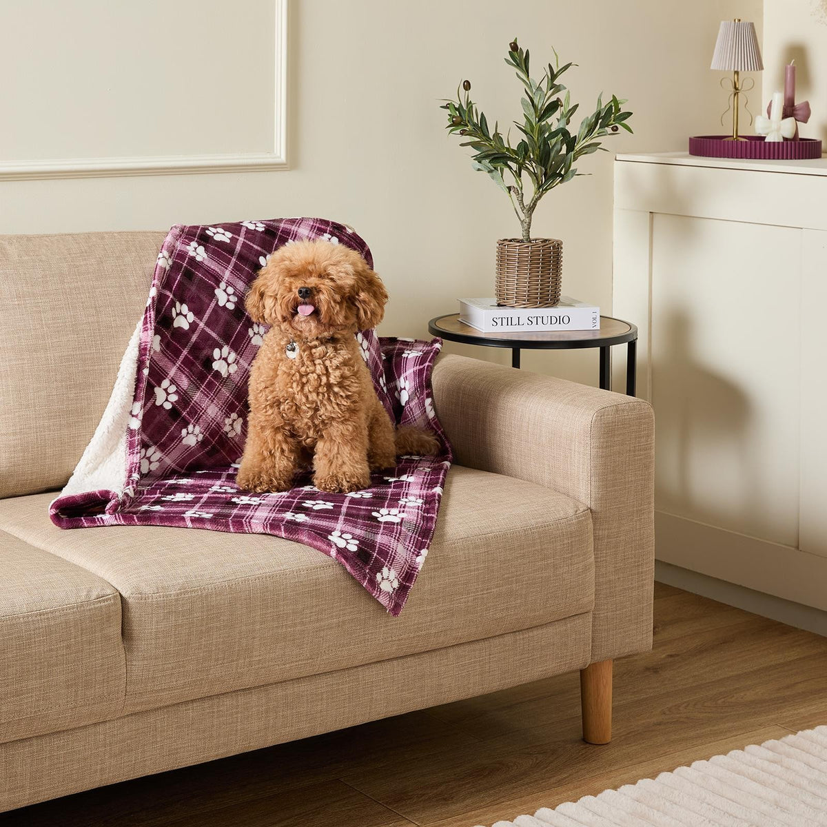 OHS Printed Pet Blanket Reversible Sherpa Fleece Dog Cats Thermal Calming Throw