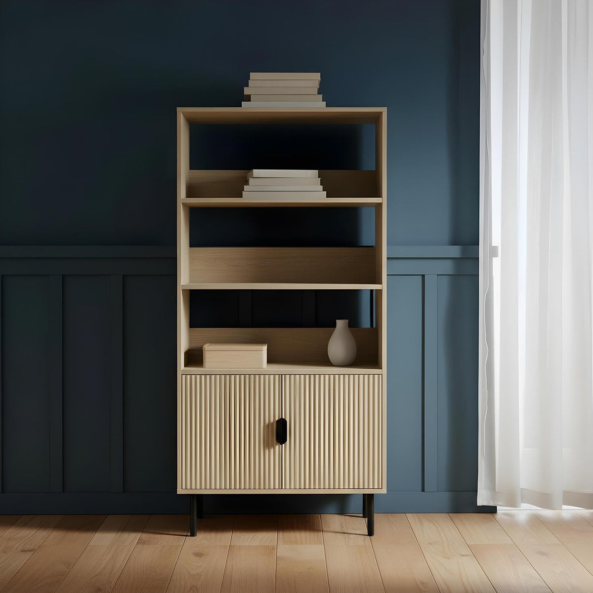OHS Ribbed Display Cabinets 4 Tier Engineered Wood Shelf Storage Unit