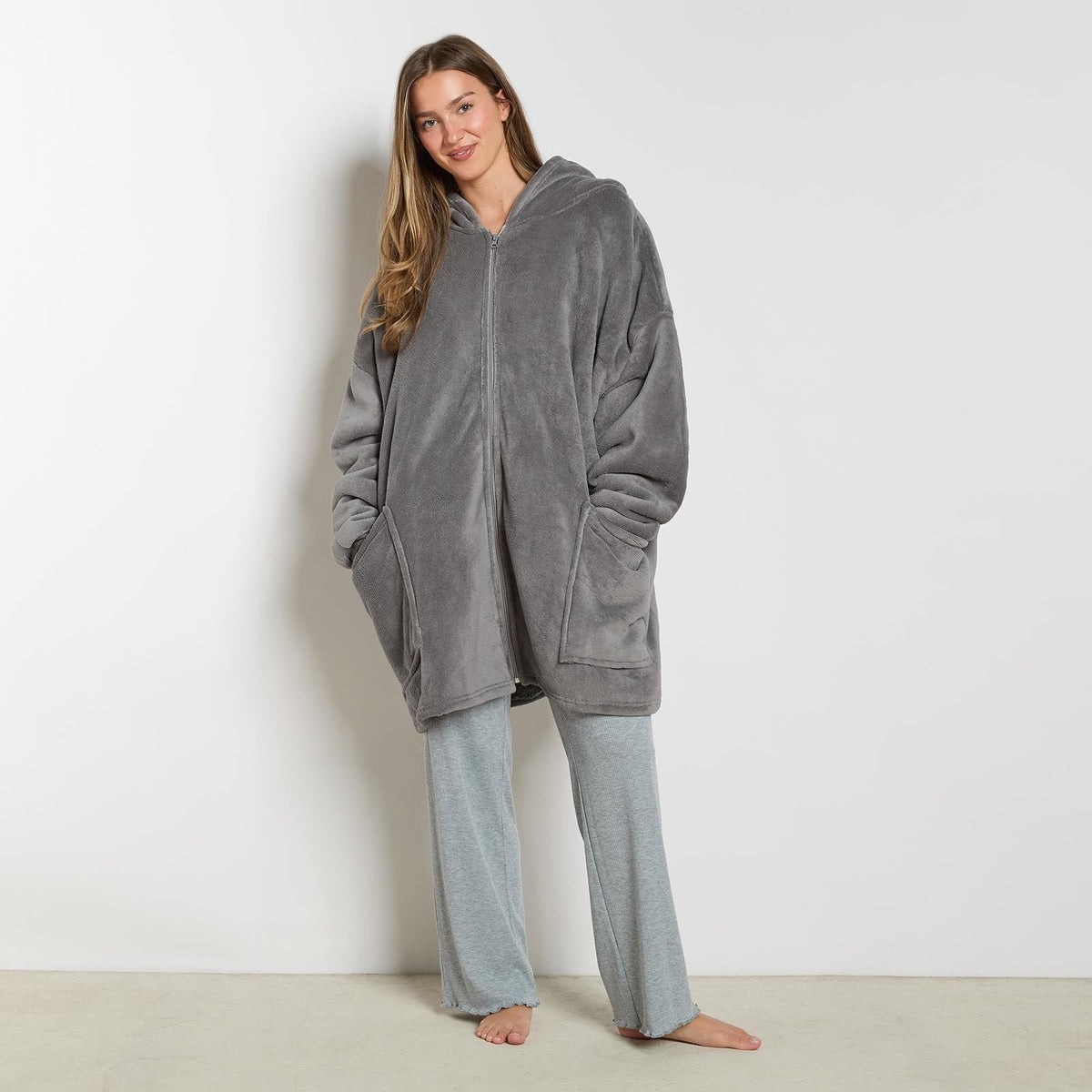 OHS Zip Up Hoodie Blanket Oversized Sherpa Fleece Thermal Sweatshirt Jumper