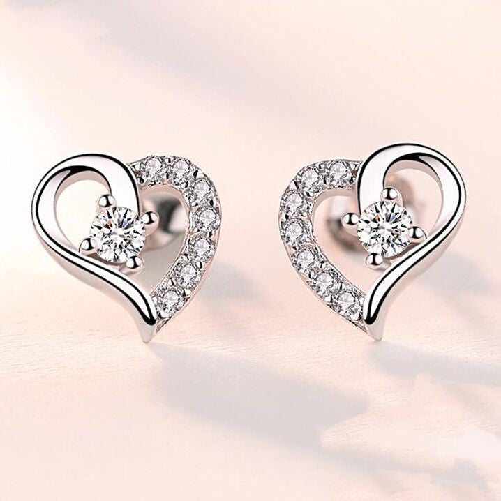 925 Sterling Silver Crystal Heart Stud Earrings Women Girls Jewellery Gift UK