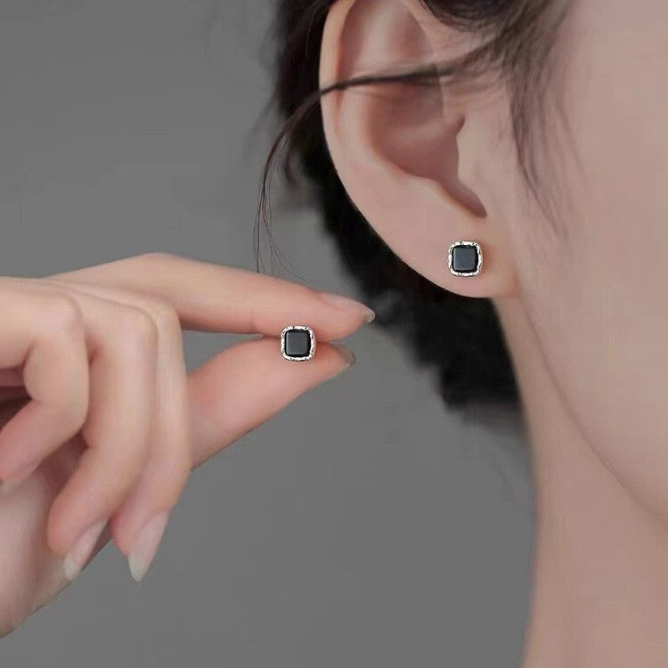 925 Sterling Silver Black CZ Square Shaped Stud Earrings Women Jewellery Gift