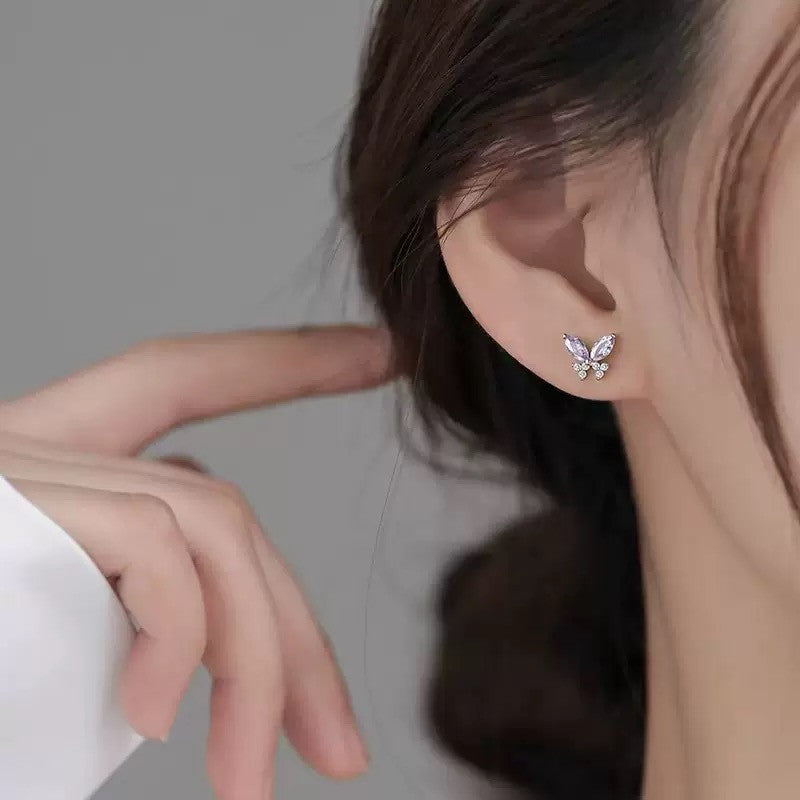 925 Sterling Silver Crystal Colourful Butterfly Stud Earrings Women Jewellery UK