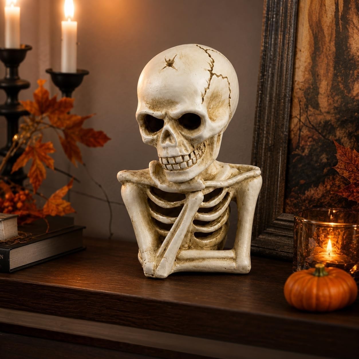 Halloween Skeleton Decoration 18cm Sitting Polyresin Scary Table Ornament