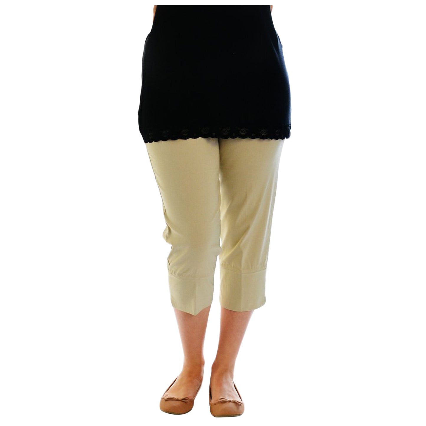 3/4 LENGTH WOMENS LADIES STRETCH ELASTICATED WAIST PLAIN PANTS CROPPED TROUSERS
