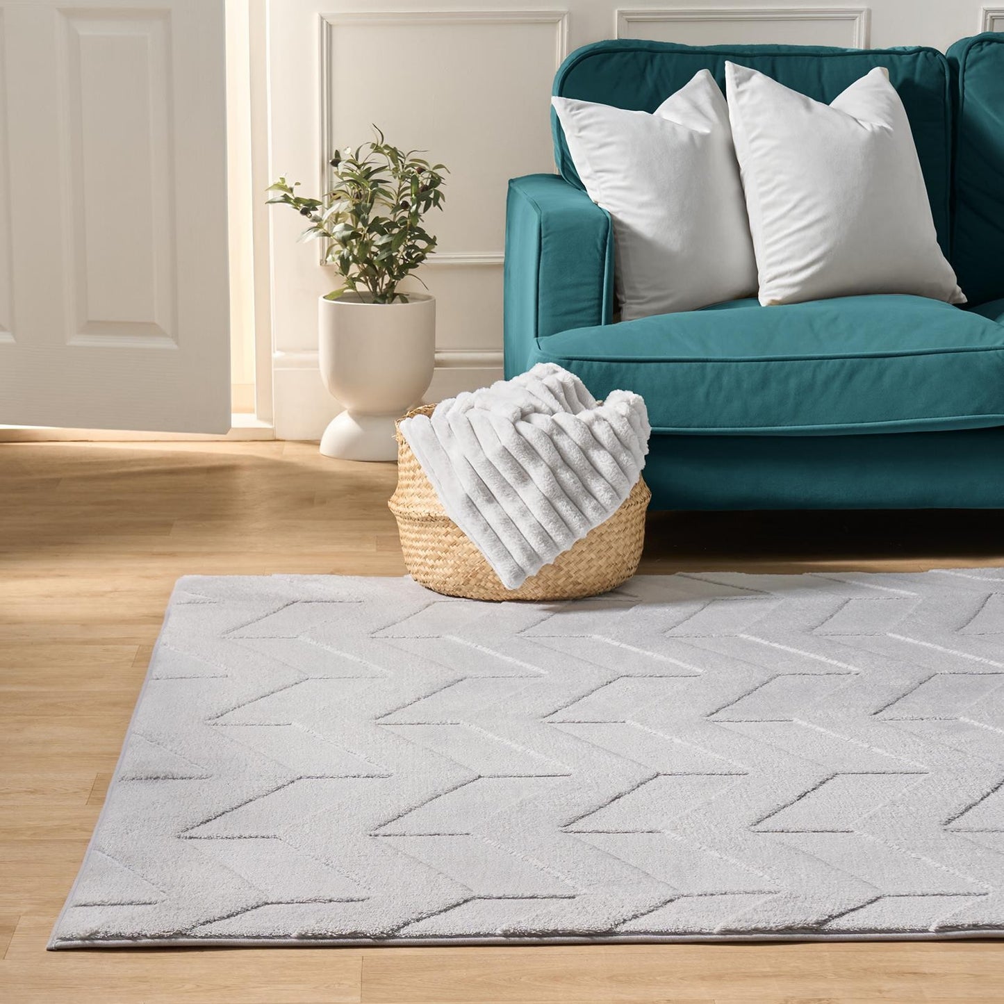 OHS Chevron Carved Rug Non Slip Soft Tufted Carpet Living Room Bedroom
