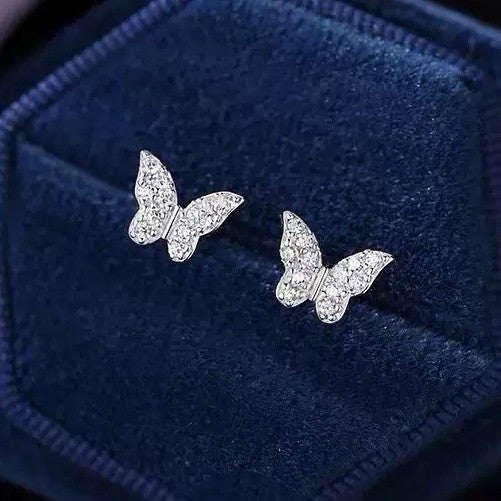 925 Sterling Silver Crystal Butterfly Stud Earrings Jewellery Women Girls Gift