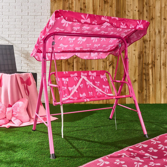 OHS Kids Swing Bench Canopy Bows 2 Seater Garden Outdoor Patio Play Set