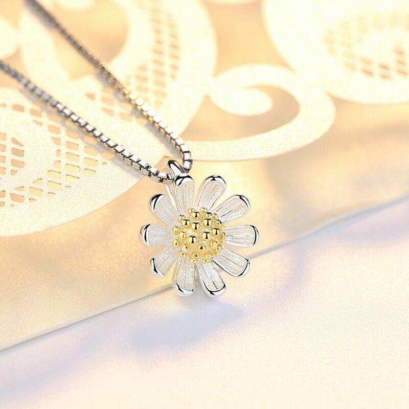Women Sun Flower Pendant Necklace Stud Earrings Ring 925 Sterling Silver