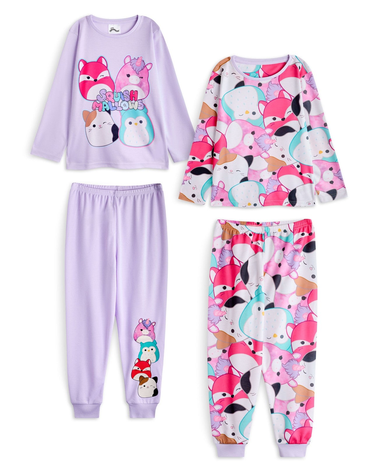 Squishmallows Multi-Pack of 2 Long Sleeve Long Leg Pyjama Set | Girls Purple | O