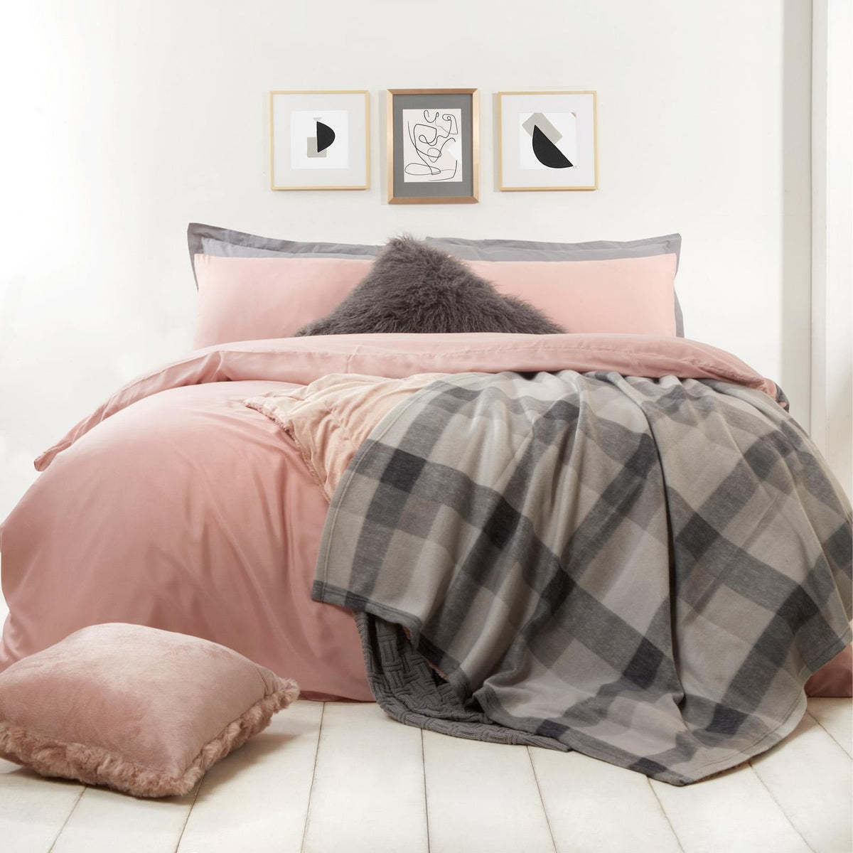 Dreamscene Tartan Check Throw Over Bed Warm Soft Blanket, Grey - 120 x 150 cm