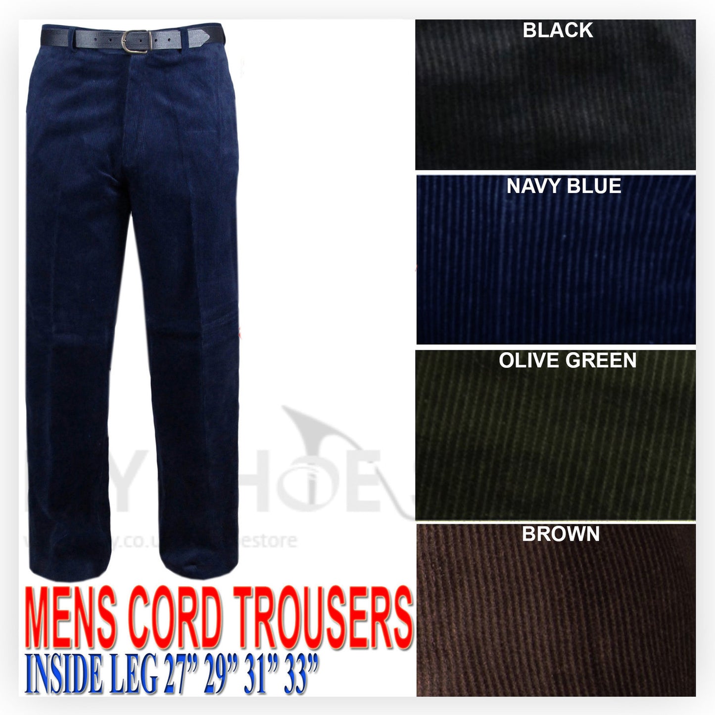 MENS CORD CORDUROY TROUSERS COTTON  BUSINESS FORMAL CASUAL BELTED SMART PANTS