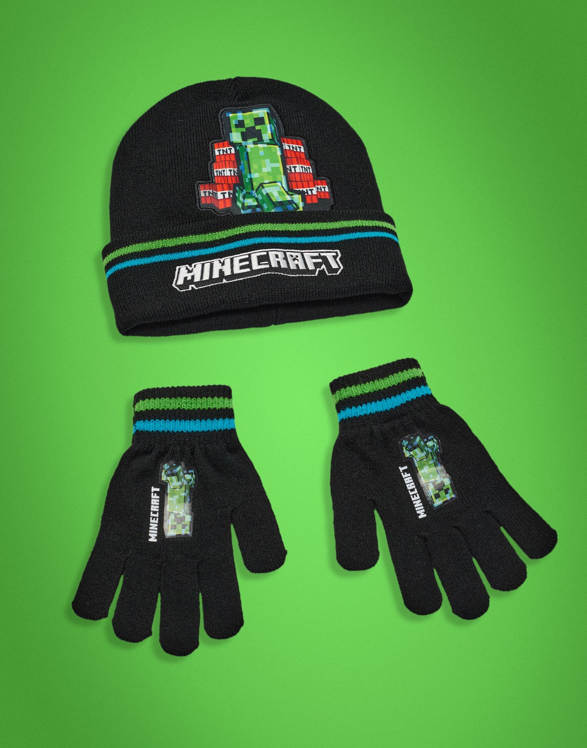 Minecraft Beanie and Gloves Set | Boys Black Gaming | Official Merch