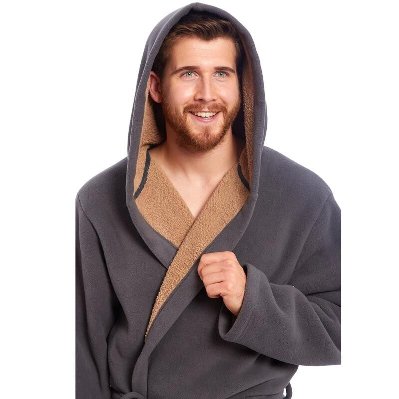 MENS SOFT CORAL POLAR FLEECE DRESSING GOWN BATH ROBE NIGHT LOUNGE WEAR BATHROBE