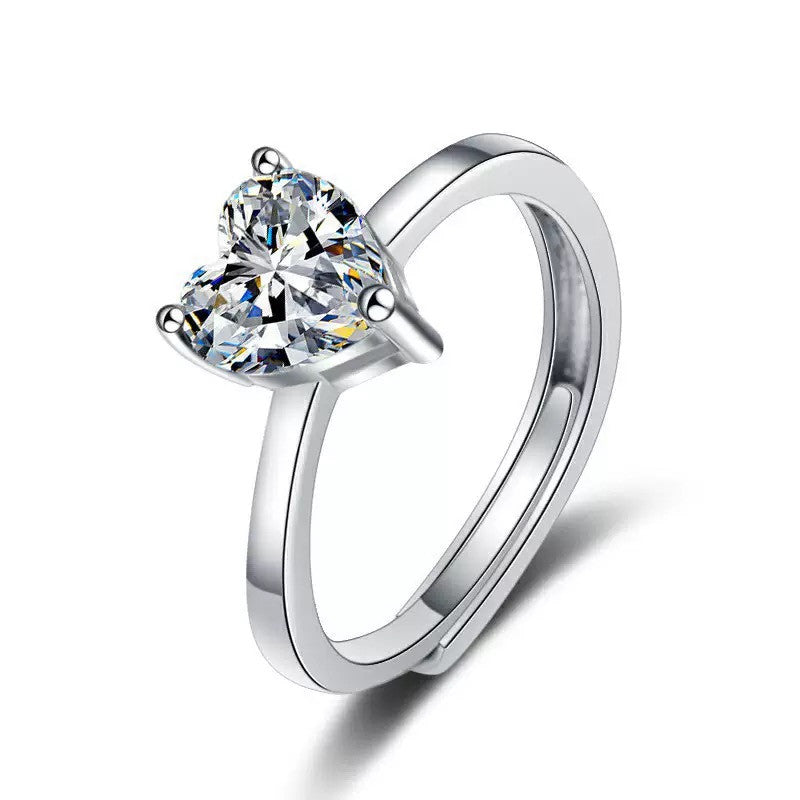 925 Sterling Silver Crystal Heart Adjustable Ring Women Girls Jewellery Gift UK