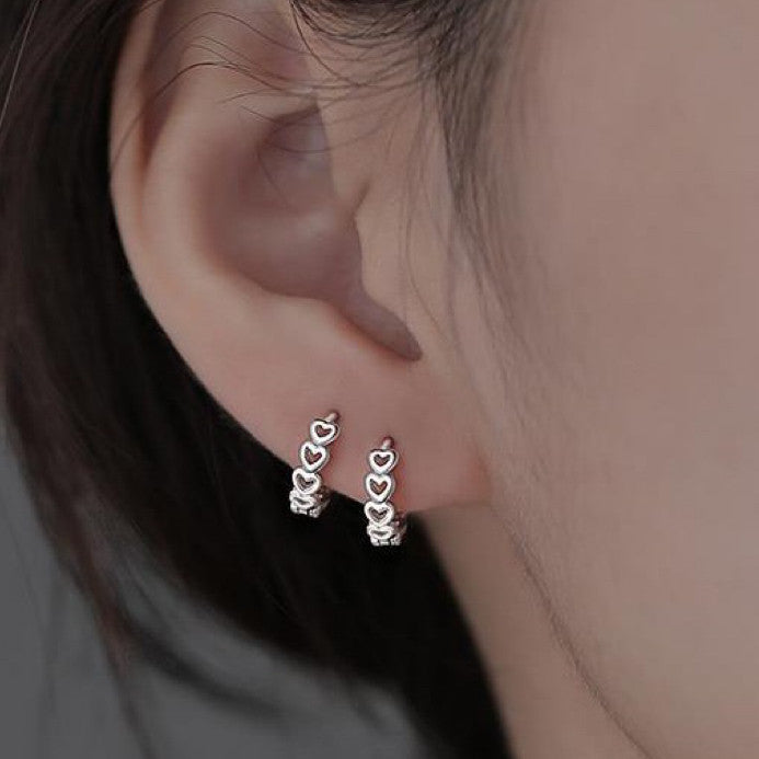 925 Sterling Silver Hollow Heart Link Hoop Earrings Jewellery Women Girls Gift