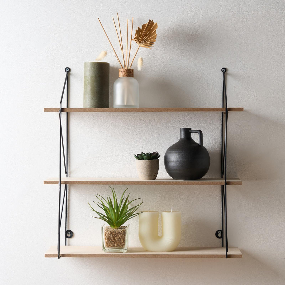 3 Tier Wooden Shelving Wall Display Wire Modern Organiser Home Storage Office