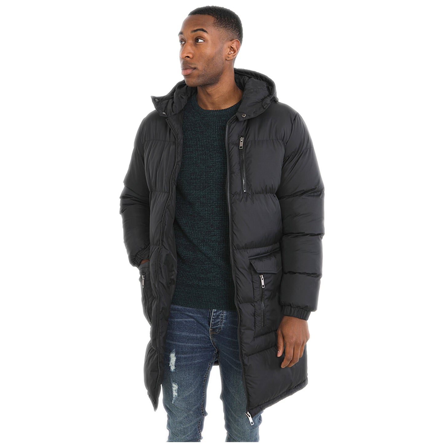 BRAVE SOUL MEN QUILTED HOODED PADDED BOMBER JACKET WARM BUBBLE PUFFER PUFFA COAT