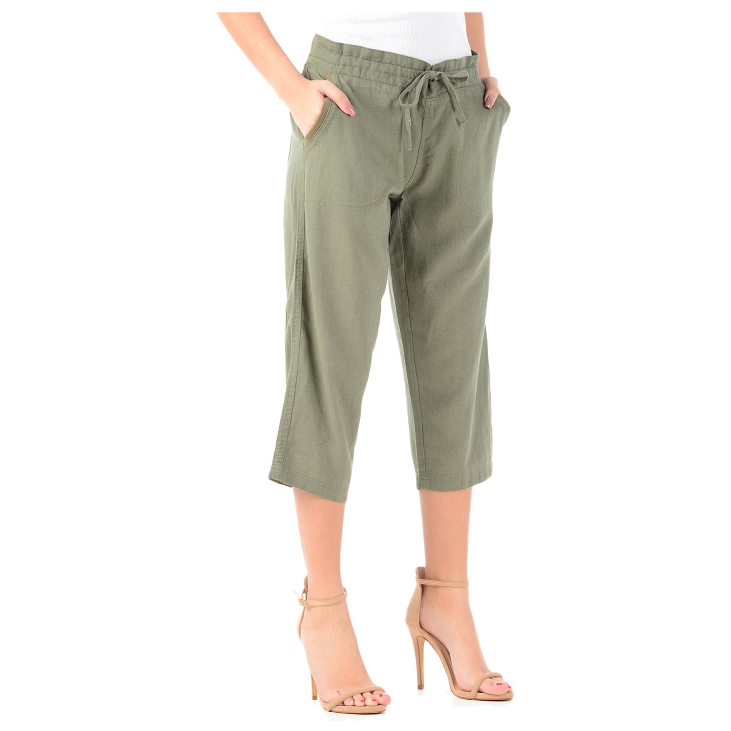 LADIES LINEN 3 QUARTER TROUSER WOMEN CROPPED 3/4 PANTS SUMMER RELAXED FIT SHORTS