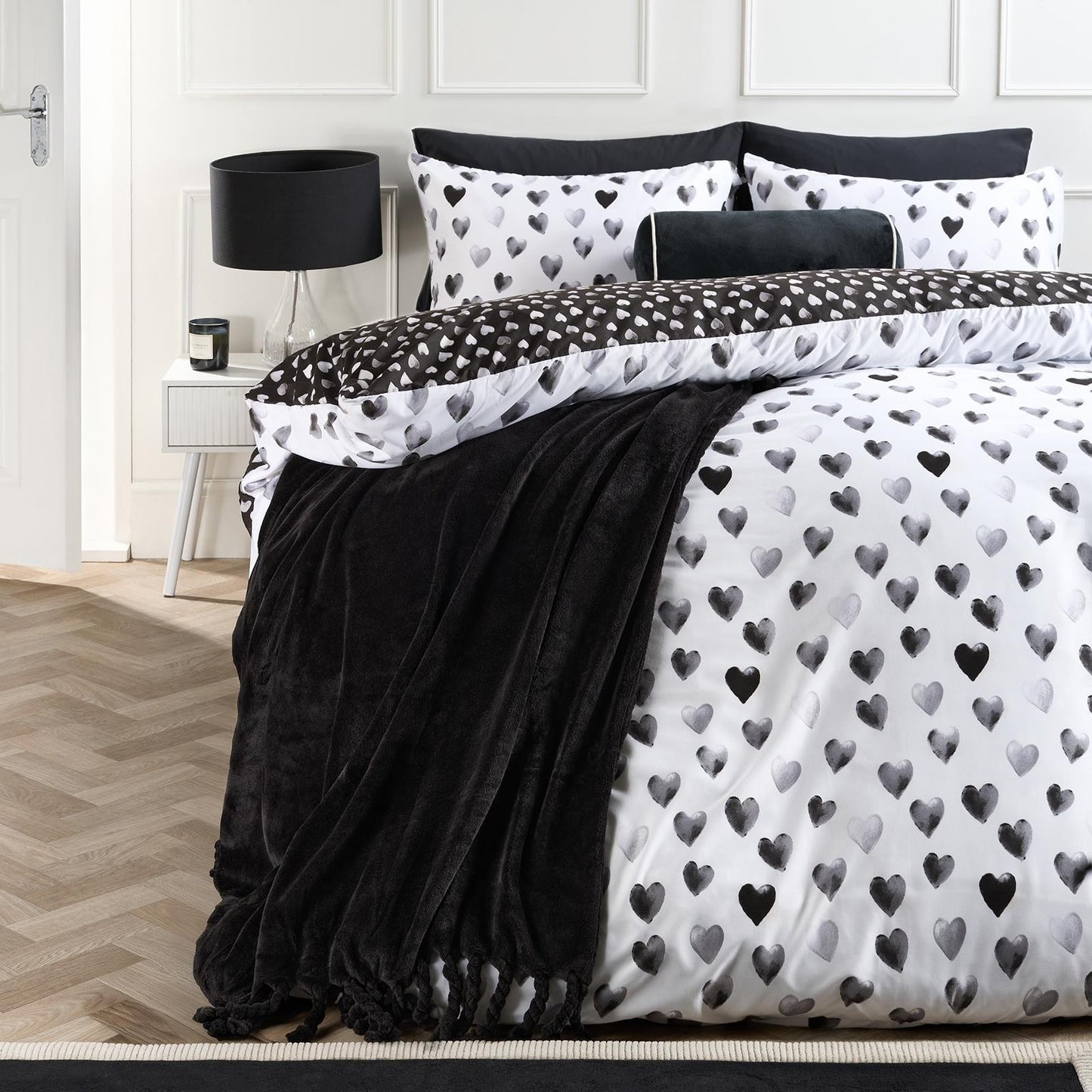 OHS Watercolour Bedding Set Hearts Microfibre Duvet Cover with Pillowcase