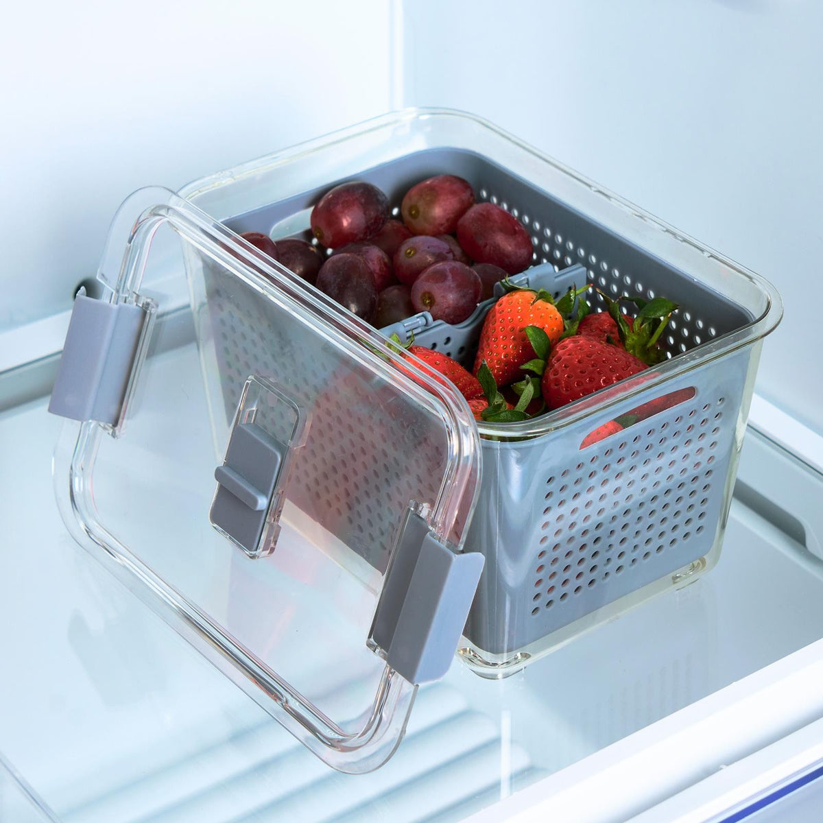 OHS Fridge Container with Lid BPA Free Plastic Food Storage Removable Basket