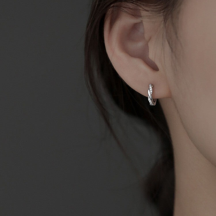 925 Sterling Silver Crystal Twisted Hoop Earrings Women Girls Jewellery Gift UK