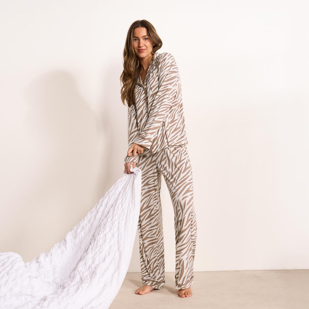 OHS Animal Print Pyjama Set Jersey Button Through Nightwear Loungewear