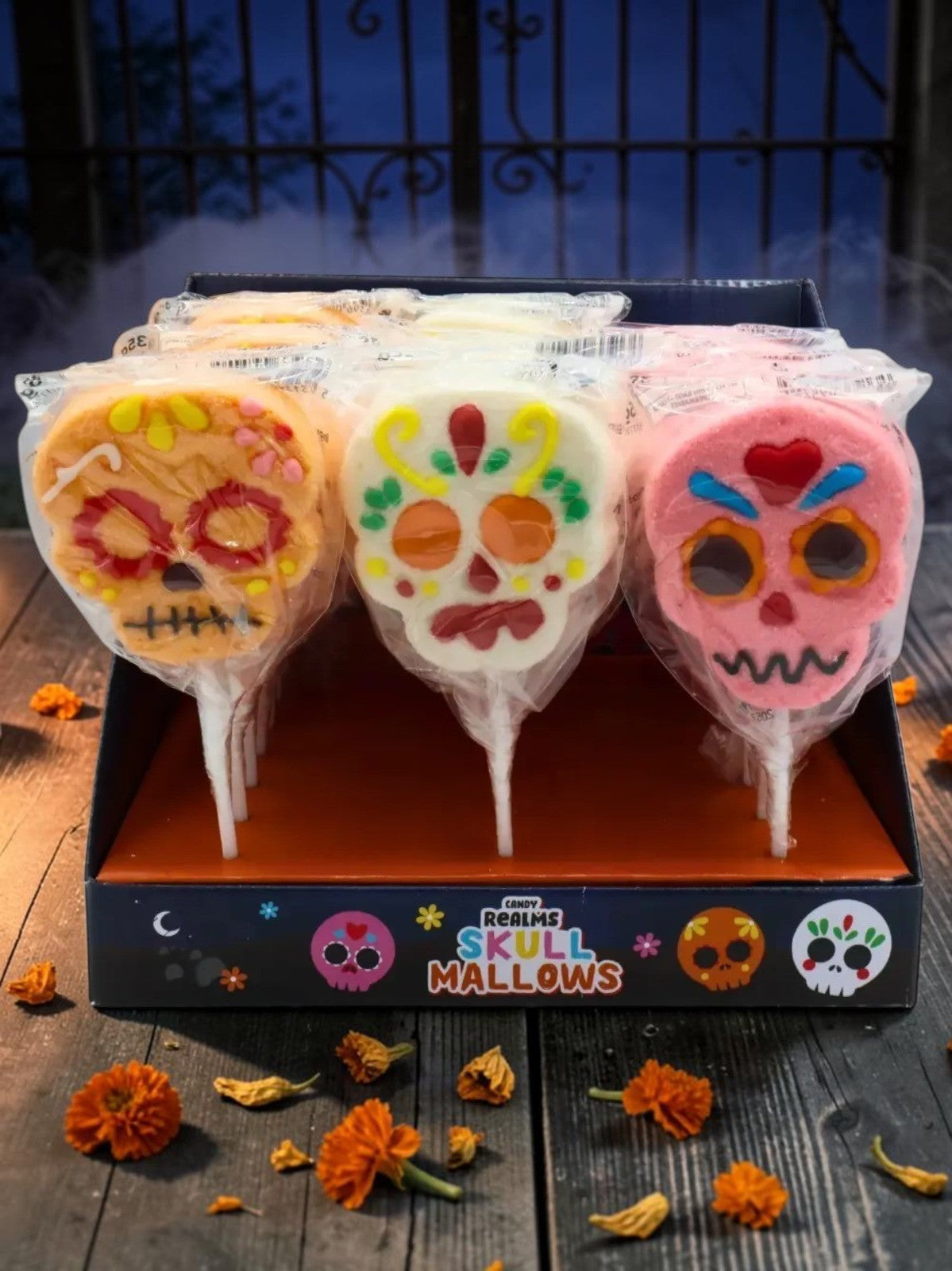 Skull Mallow Lollipops Halloween Fruit Flavoured Sweets 35g each 3, 6 or 12 Pack