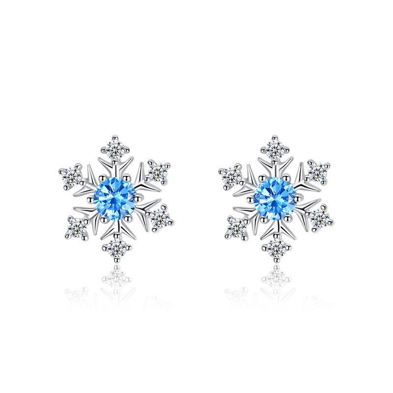 Crystal Snowflakes 925 Sterling Silver Stud Earrings Women Girls Christmas Gift