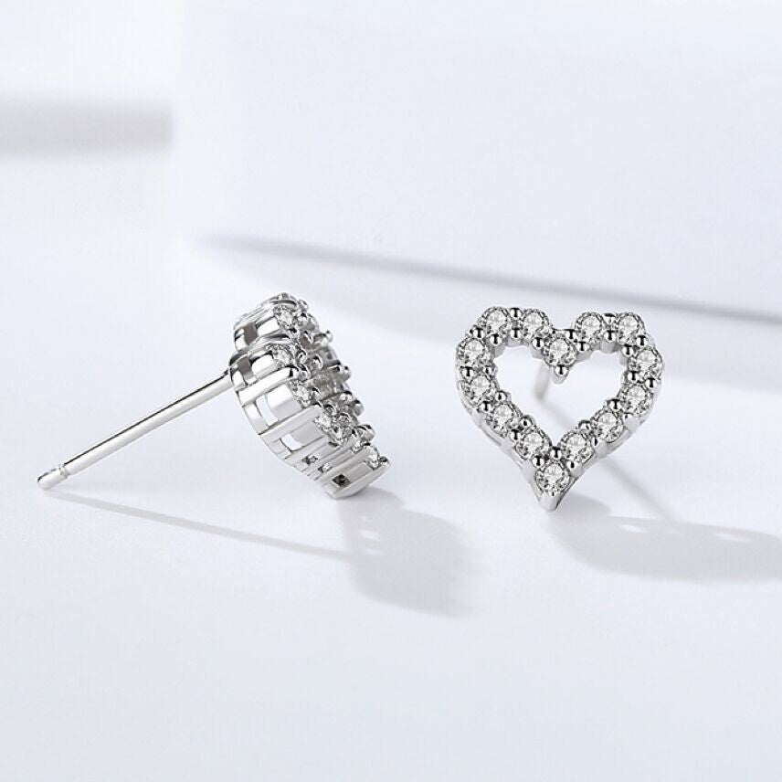 Womens Girls 925 Sterling Silver Crystal Heart Stud Earrings Jewellery Gift UK