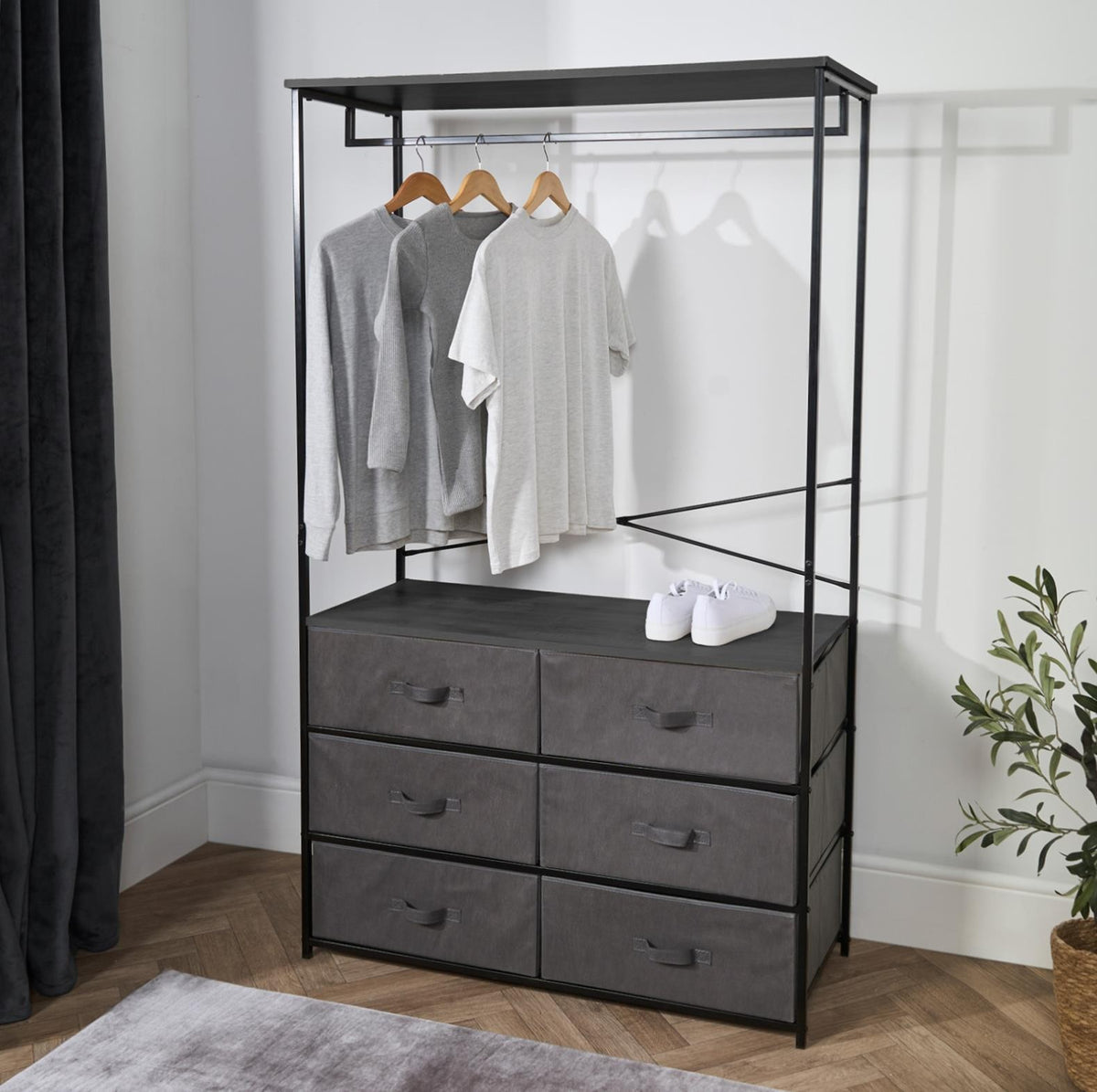 Cabinet Rail Wardrobe Open Home 6 Drawer Coat Hanger Storage Clothes Organiser