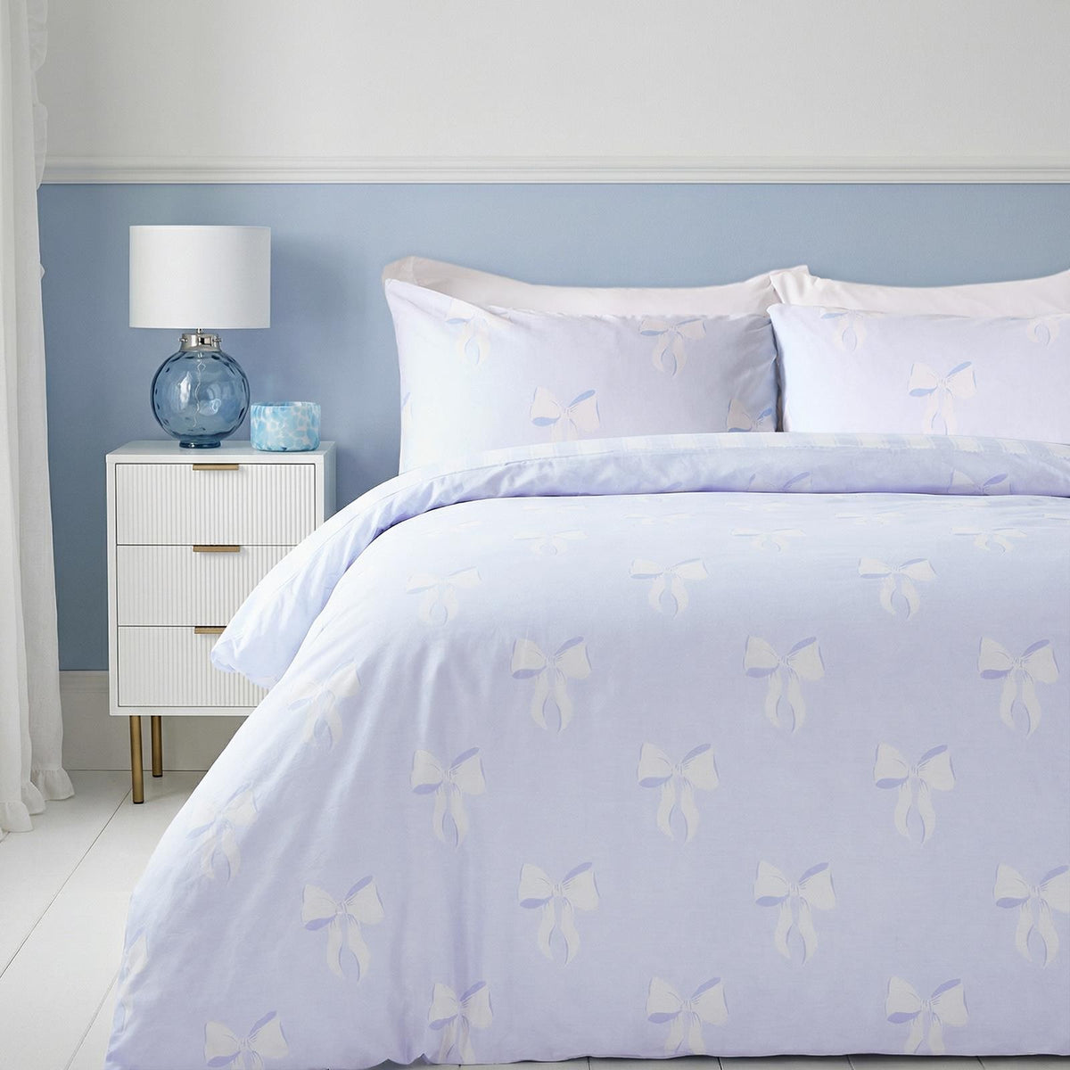 OHS Bow Reversible Duvet Cover Set with Pillowcase Polycotton Microfibre Bedding