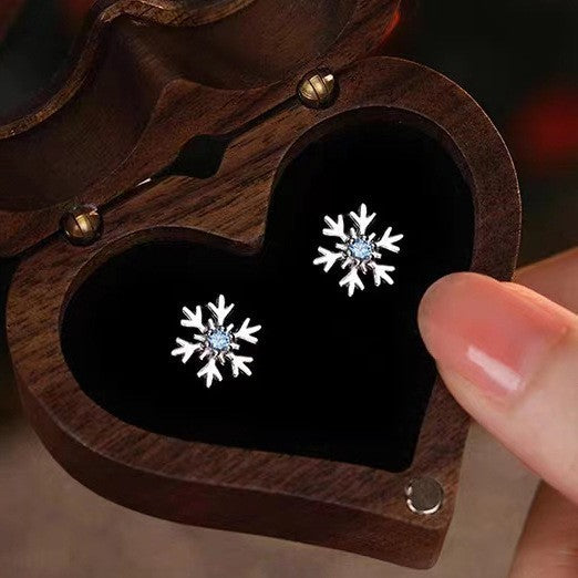 Crystal Snowflakes 925 Sterling Silver Stud Earrings Women Girls Christmas Gift