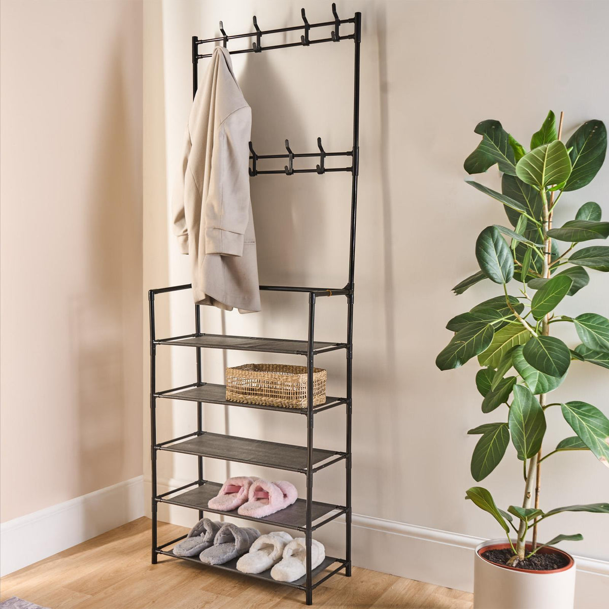 16 Hook Shelving Rack Storage Tier Unit Hallway Home Decor Wire Office Organiser