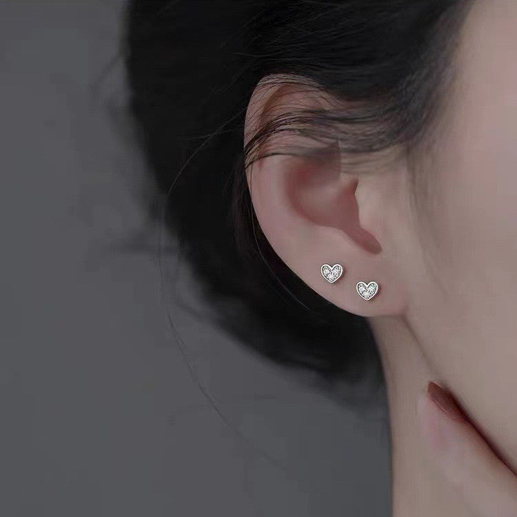 925 Sterling Silver Crystal Cute Heart Stud Earrings Jewellery Women Girls Gift