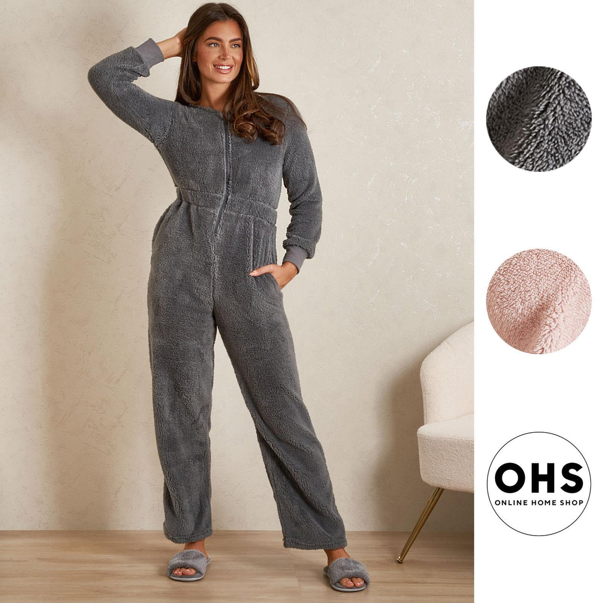 OHS Jumpsuit Teddy Fleece Long Elasticated Waist 1Onesie Warm Soft PJ Loungewear