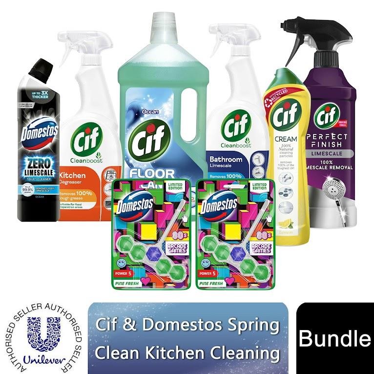 Cif & Domestos Student Cleaning Essentials Kit Kitchen Bathroom Toilet 8pcs