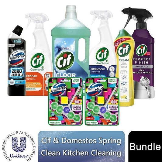 Cif & Domestos Student Cleaning Essentials Kit Kitchen Bathroom Toilet 8pcs