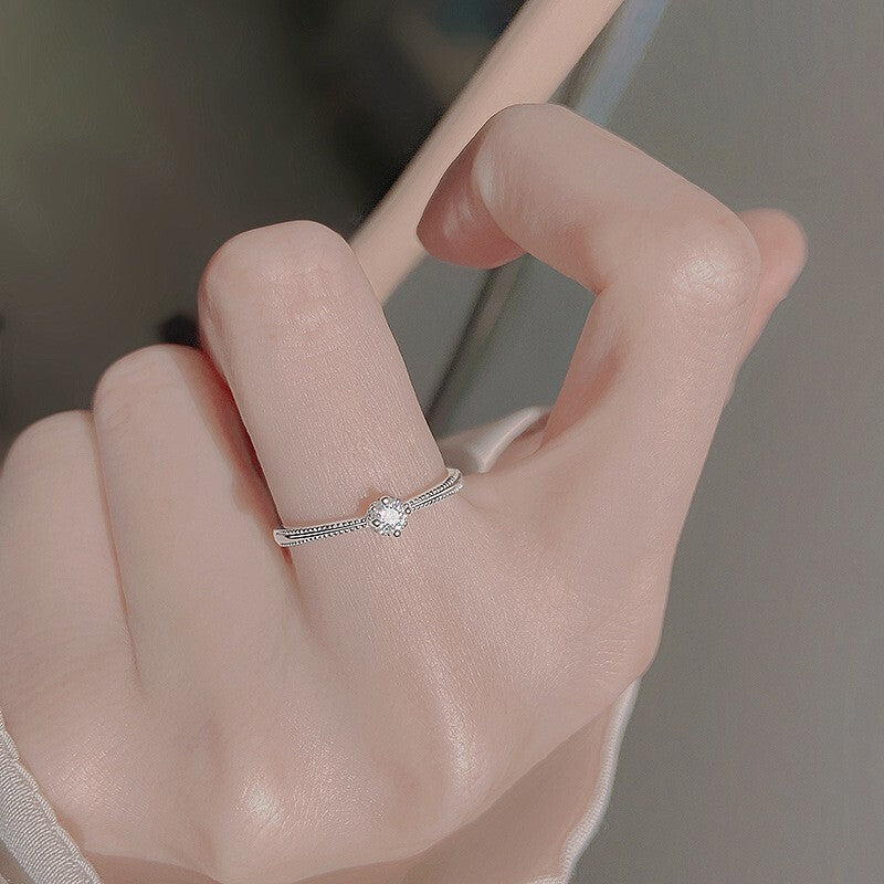 925 Sterling Silver Crystal Adjustable Ring Fashion Women Girls Jewellery Gift