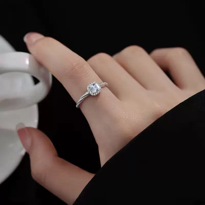 925 Sterling Silver Cubic Zirconia Adjustable Ring Women Girls Jewellery Gift