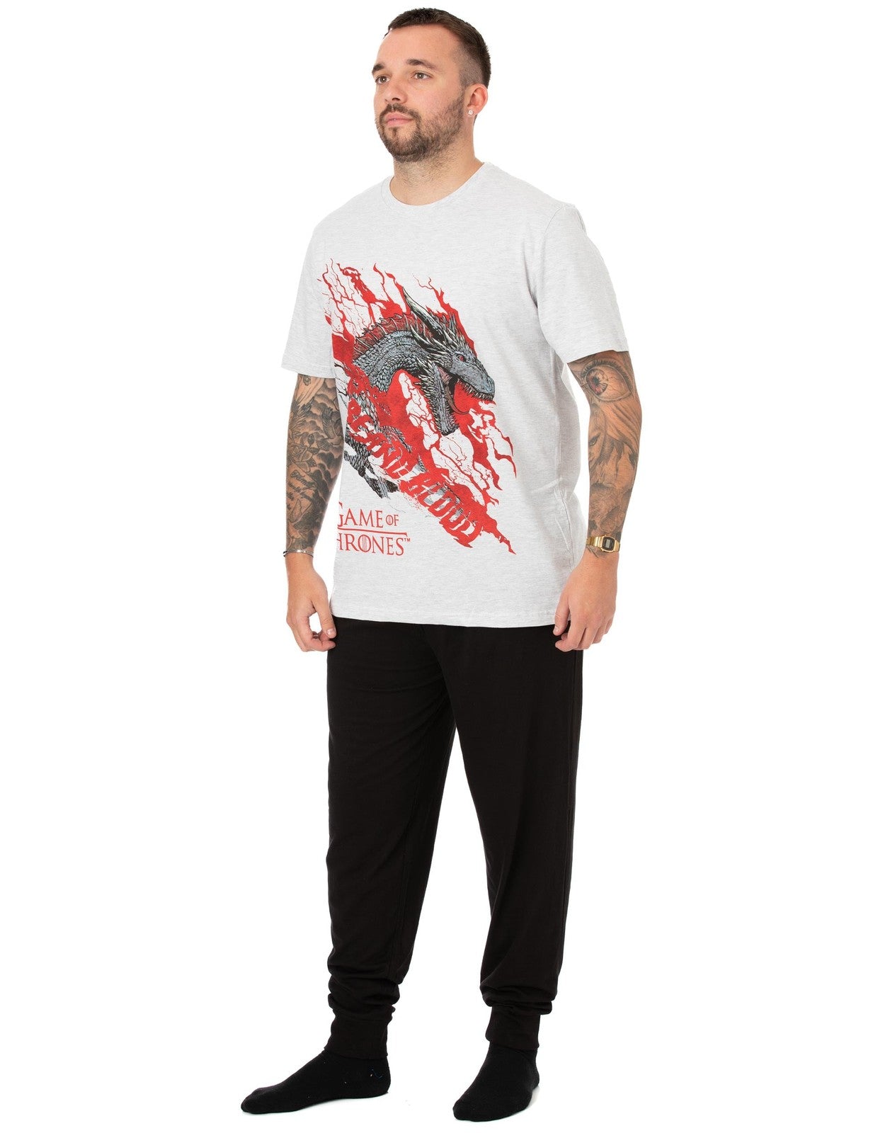 Game of Thrones Short Sleeve Long Leg Pyjama Set | Mens White | Official Merch