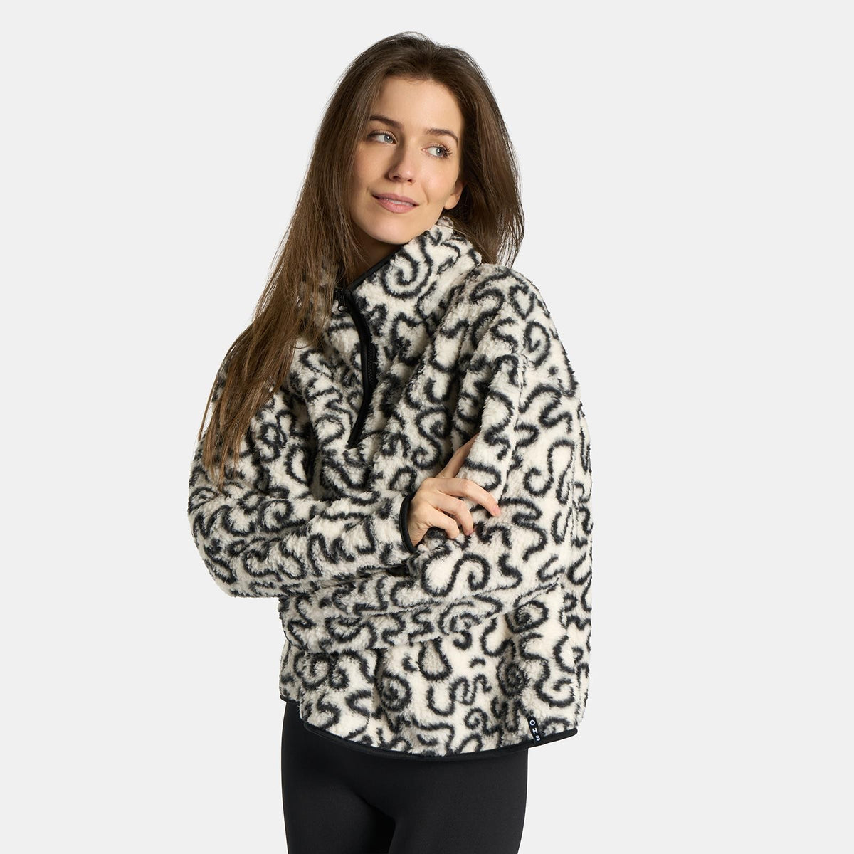 OHS Print Teddy Fleece Half Zip Jumper Womens Pullover Sweatshirt Long Sleeve