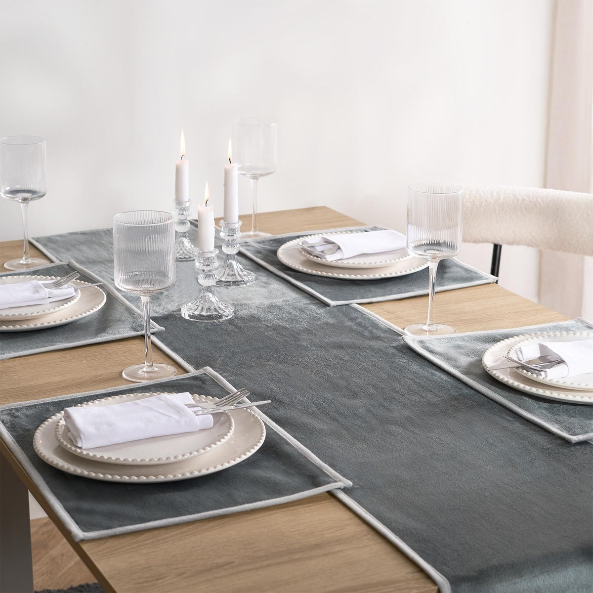 OHS Piped Trim Table Mats Runner Set Matte Velvet Placemats Home Decor