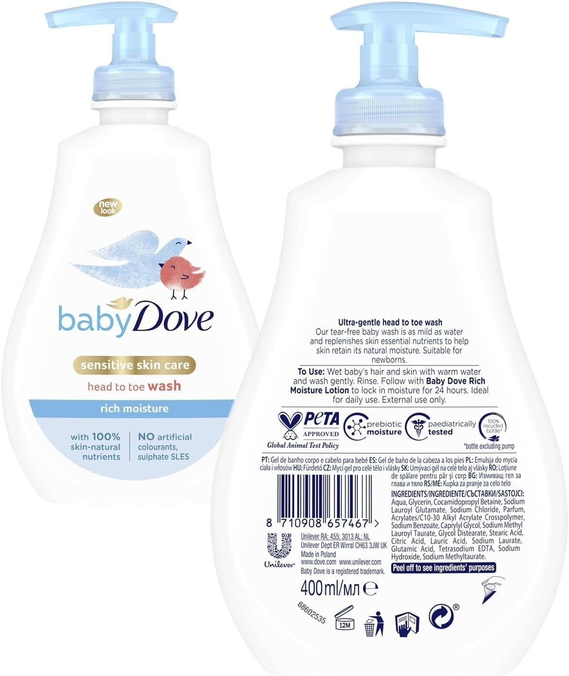 Baby Dove Rich Moisture Baby Care Set – 3-Piece Bundle: Tear-Free Head to Toe