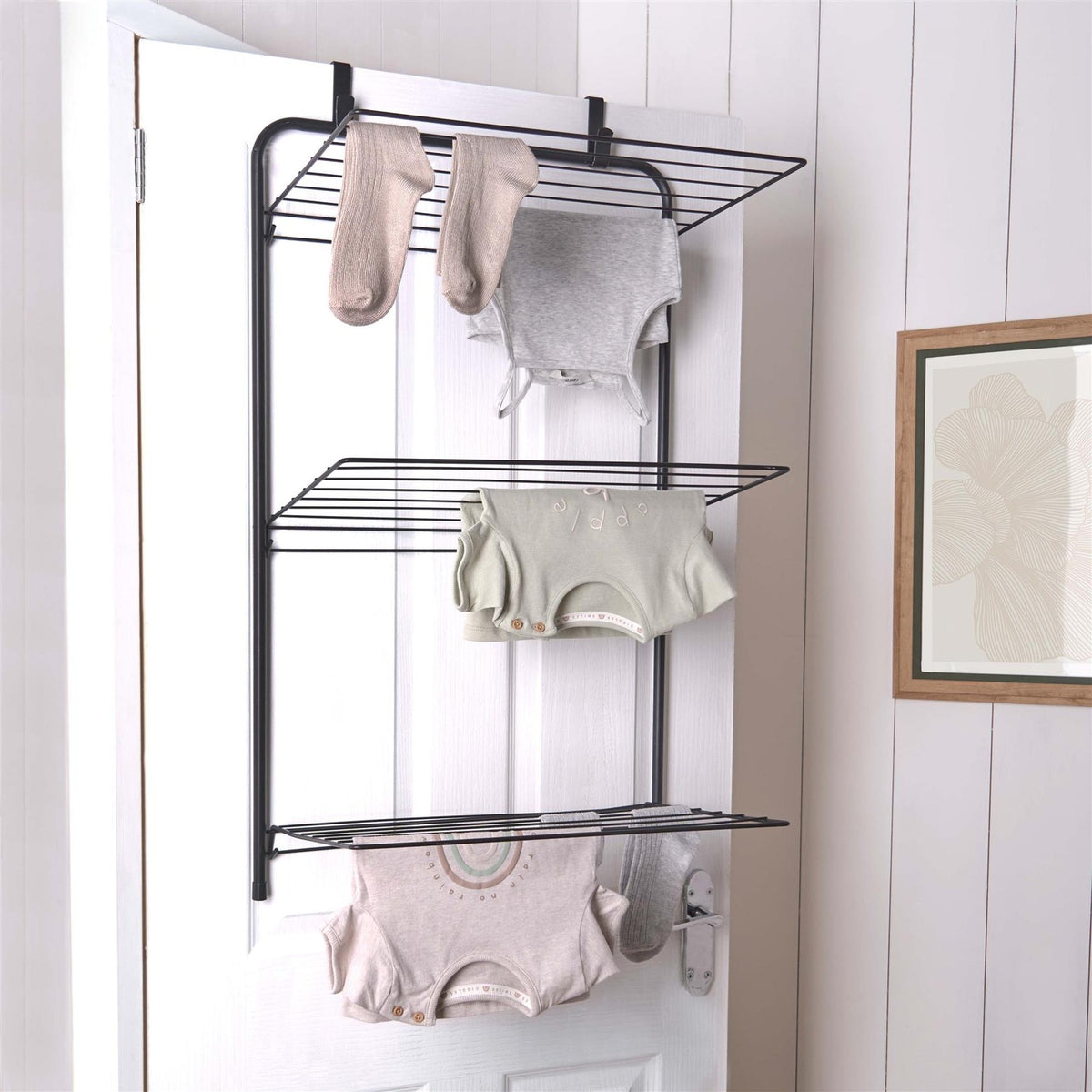 Over The Door Tiered Foldable Drying Rack Towel Storage Organiser Rail Hanger