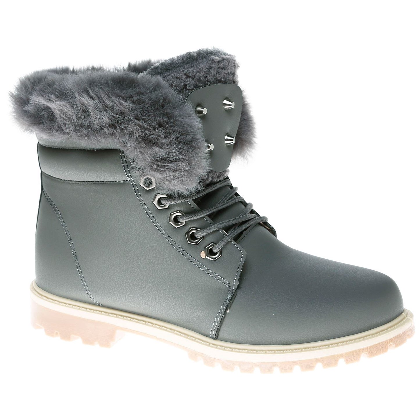 WOMEN LADIES ANKLE FUR LINE BOOTS FLAT GRIP SOLE WINTER ARMY COMBAT WINTER SHOES