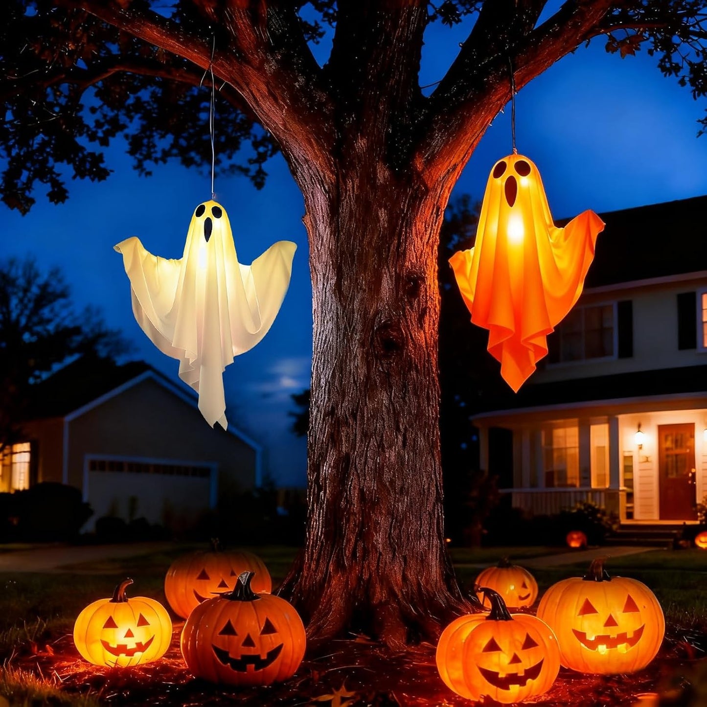 2Pcs Halloween Ghost Decorations Hanging LED Light Up Spooky Outdoor Yard Decor