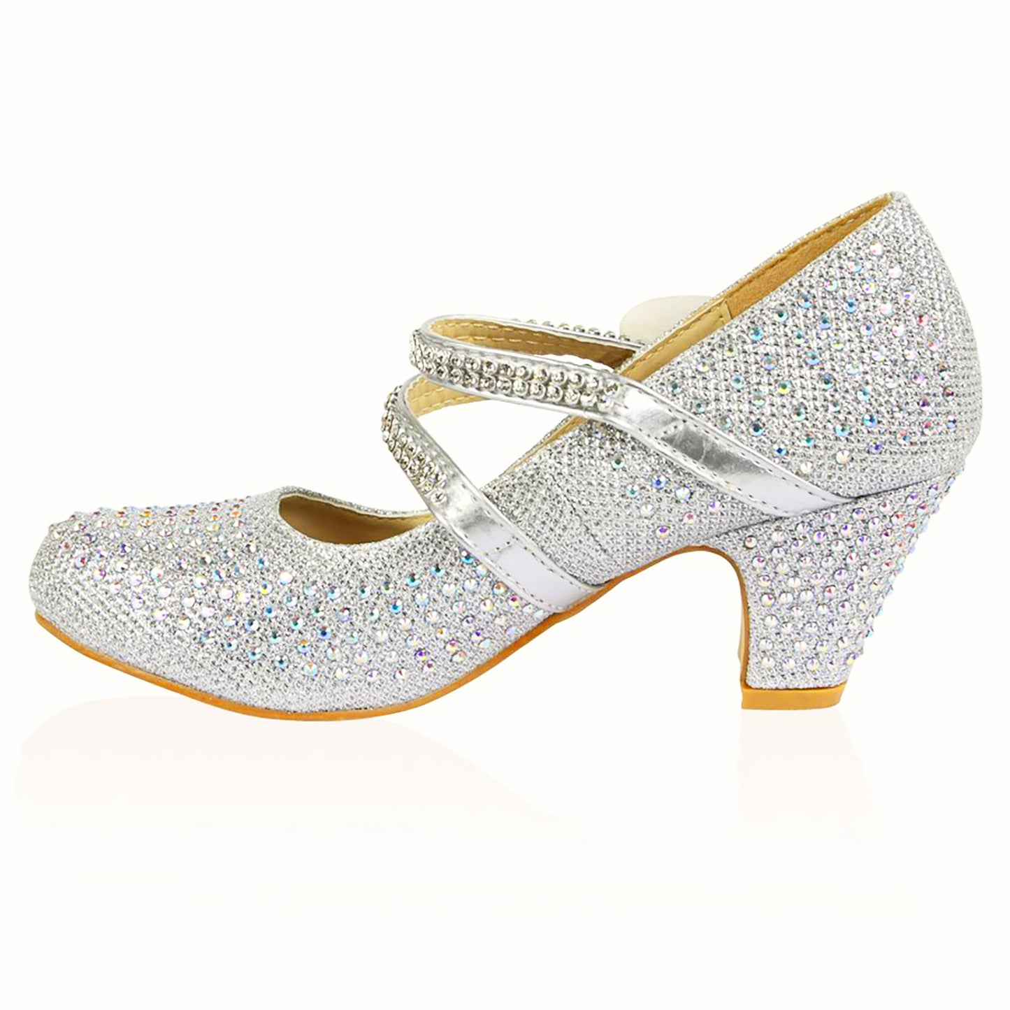 GIRLS WEDDING SHOES PARTY BRIDESMAID DIAMANTE LOW HEEL MARY JANE EVENING SANDAL