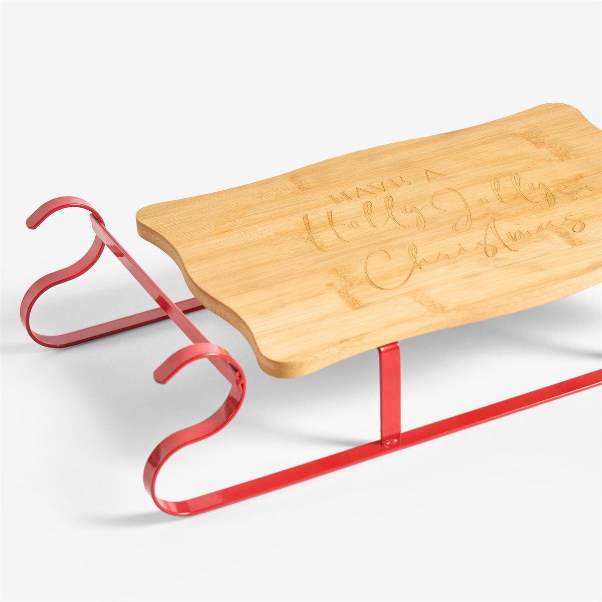 OHS Sleigh Serving Platter Bamboo Festive Xmas Cutting Board with Metal Frame