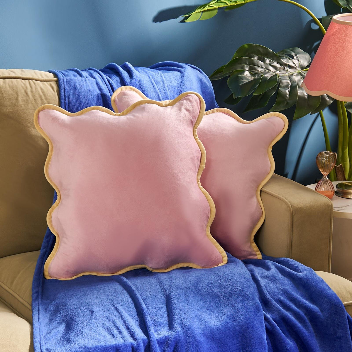 OHS Scallop Edge Cushion Covers Matte Velvet Square Pillowcases Filled Multipack